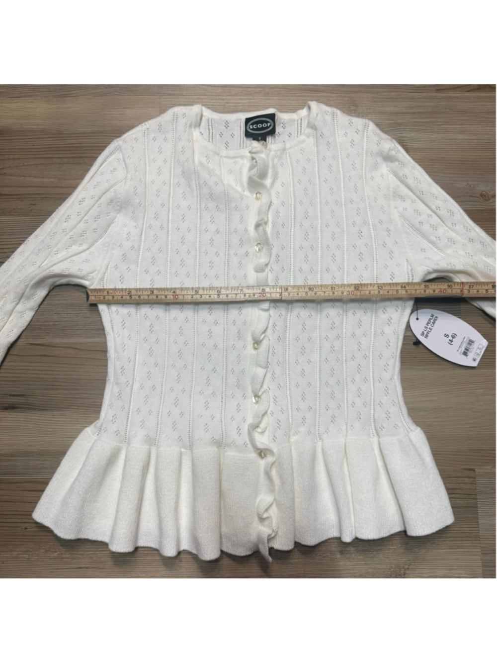 Scoop pointelle cable-knit peplum cardigan sz Sm - Picture 8 of 10